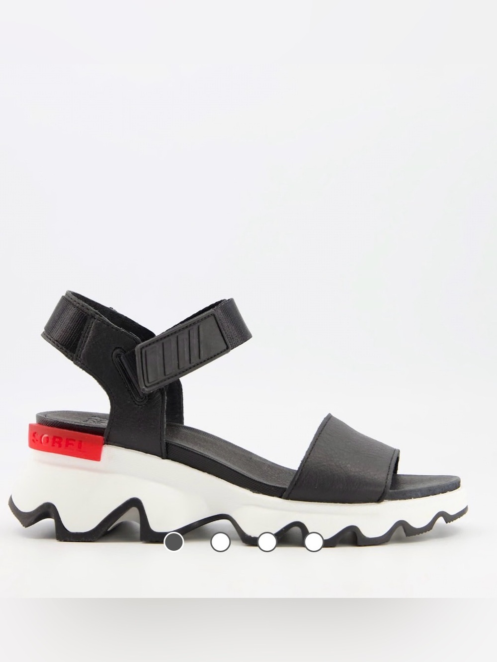 Sorel Kinetic Impact Black and White Platform Sport Sandals with Red Accent